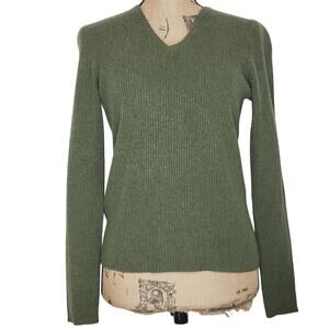 Vintage Daniel Bishop 100% Cashmere Green Ribbed Knit V-Neck Sweater Size Med